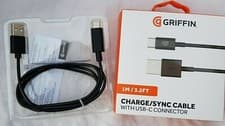 Image of Griffin black charge sync cable with USB-C Connector
