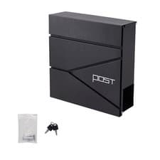 Image of Large Mailbox Steel Wall-Mounted Square Letterbox Key Lock Parcel Post Box