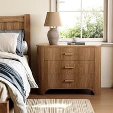 Image of Large Wide Nightstand with 3 Drawers, Modern Oversized Bedside Table for Bedroom
