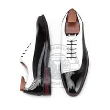 Image of Bespoke Handmade Men's Black White Patina Balmoral Style Lace Up Luxury Shoes