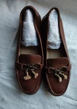 Image of Brown Hush Puppies Aidi Puff Loafer/Flat Shoes with Tassels Wide EU36 / UK3