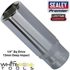 Image of Sealey WallDrive® Socket 13mm Deep 1/4"Sq Drive Fully Polished 6 Point Premier