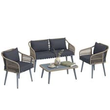 Image of Outsunny 4 Piece Rattan Garden Furniture Set w/ Thick Cushions, Grey