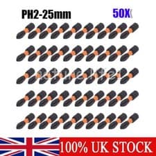 Image of 50x 25mm PH2 Phillips 2 Impact Screwdriver Driver Drill Bit Magnetic 1/4" 25mm-