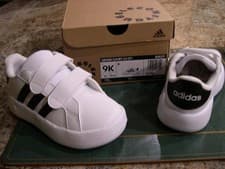 Image of Adidas Grand Court 2.0 CFI Toddler Shoes 9K White/Black - EASY-ON! New in Box!