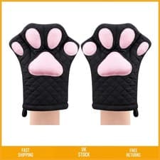 Image of Charming Cat Paw Heat Resistant Quilted Cotton Oven Mitts Kitchen Set Black