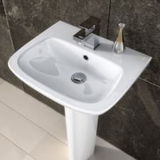Image of 450mm Round Ceramic Wash Basin & Full Pedestal 1 Tap Hole Modern Bathroom Sink