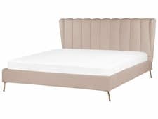 Image of Velvet EU Super King Size Bed with USB Port Taupe MIRIBEL
