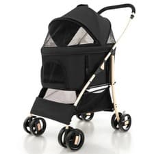 Image of Foldable Pet Stroller with 4-Level Adjustable Canopy and Storage Basket