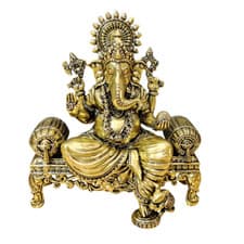 Image of Brass ganesha statue handmade sculpture figurine Hindu religious Blessing god