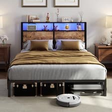 Image of Double/King Bed Frame Industrial Metal Platform Bed with Headboard and Footboard
