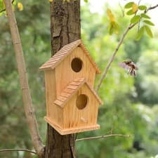 Image of Wood Bird House Hanging Nesting Place for Hummingbirds Bluebird Country
