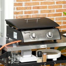 Image of Tabletop Gas Plancha Grill for Camping with 2 Stainless Steel Burner and Griddle