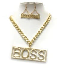 Image of Large Boss Pendant and Long Chain Statement Necklace and Earrings Set for Women