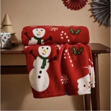 Image of NEW CHRISTMAS FESTIVE RED THROW FLEECE BLANKET SNOWMAN GINGERBREAD 130 x 170cm