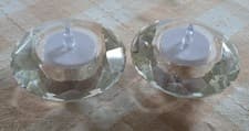 Image of 2 New Faceted Glass Tealight Holders & LED Tealights