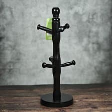 Image of Apollo Beech Wood Mug Tree Cup Holder - Black - Kitchen Worktop Storage Rack