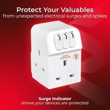 Image of Masterplug 3 Socket Surge Protected Adaptor Individual Switches Plug In Extensio