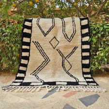 Image of Beniourain Rug, white and black rug small berber carpet, boho white rug, teppich