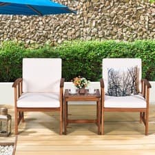 Image of Conversation Set Furniture Set 3-Piece Acacia Wood Sofa Set-White