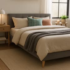 Image of Novara 5ft Kingsize Bed Frame Fabric Upholstered Grey Velvet Button Detail