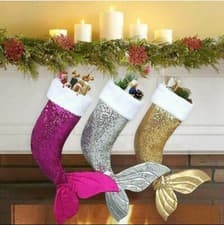 Image of Mermaid Christmas Stocking Gold Sequin Glitter