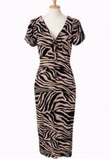 Image of Boohoo Black & Beige Animal Print Midaxi Dress – Size 8 – New