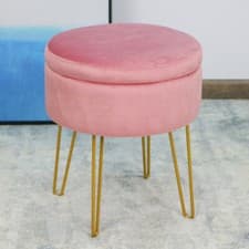 Image of Deluxe Velvet Round Ottoman Footstool with Storage Sofa Foot Stool Living Room