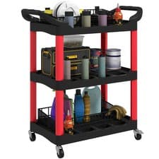 Image of HOMCOM 3-Tier Rolling Tool Cart, Tool Trolley on Wheels for Garage, Black