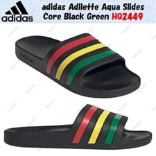 Image of adidas Adilette Aqua Slides Core Black Green HQ2449 Men's Size