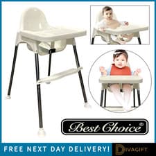 Image of BABY HIGH CHAIR ADJUSTABLE 3IN1 WHITE HIGHCHAIR WITH SAFETY BELTS FEEDING TABLE