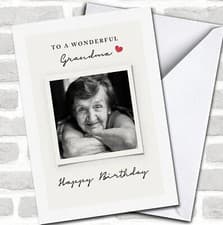 Image of To A Wonderful Grandma Happy Red Heart Photo Frame Personalised Birthday Card