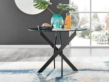 Image of NOVARA 100cm Clear Round Tempered Glass & Black Metal Leg Kitchen Dining Table