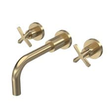 Image of Nuie Aztec 3-Hole Wall Mounted Basin Mixer Tap - Brushed Brass