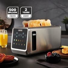 Image of GEEPAS DIGITAL 4 Slice Toaster Extra Wide Long Slots for Crumpets Bagels 1450W