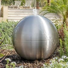 Image of Primrose Brushed Sphere Stainless Steel Outdoor Water Feature with Lights H45cm