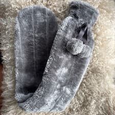 Image of Long Hot Water Bottle With Fluffy Cover 2 Litre Extra Long Grey - 72cm