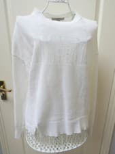 Image of All Saints Vita Ladies Jumper Size M White Knit Logo Spell Out Designer Cotton