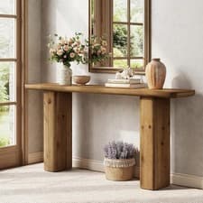 Image of 63'' Solid Wood Console Table, Farmhouse Wooden Entryway Sofa Table for Hallway