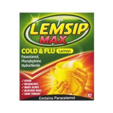 Image of Lemsip Max Cold & Flu Lemon - 10 Sachets - Headaches, Fevers, Sore Throats