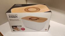Image of New Boxed White Joseph Joseph Bread Bin with Removable BEECH Chopping Board Lid
