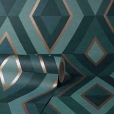 Image of Fine Decor Shard Geometric Emerald Gold Luxury Diamond Wallpaper DIY FD42609