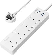 Image of AICODE 4 Gang Extension Lead 3M,4 Way Surge Protected Extension Lead with USB Sl