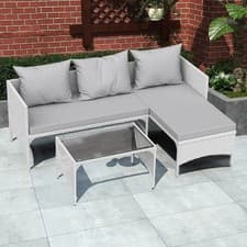 Image of Grey L-Shape Garden Corner Sofa Set With Table Rattan Patio Lounge Furniture Set