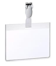 Image of Durable Name Badge 60 x 90 mm with Plastic Clip Transparent   Pack of 25 Badges 