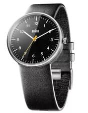 Image of BN0021 Braun Gents Mens Classic Watch Black Dial Silver Black Leather Strap New