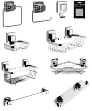 Image of Chrome Wall Mounted PuchLoc Suction Bathroom Storage Basket Rail Hook Ring