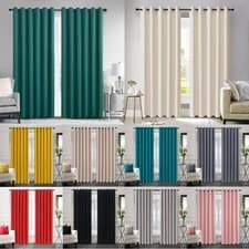 Image of Pair Ready Made Thick Blackout Curtains Thermal Ring top Eyelet or Pencil Pleat