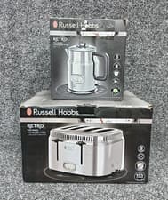 Image of Russell Hobbs Retro Kettle 21675 & 4 Slice Toaster 21695 Set - Stainless Steel
