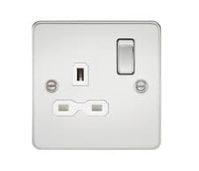 Image of Flat plate 13A 1G DP switched socket - polished chrome with white insert